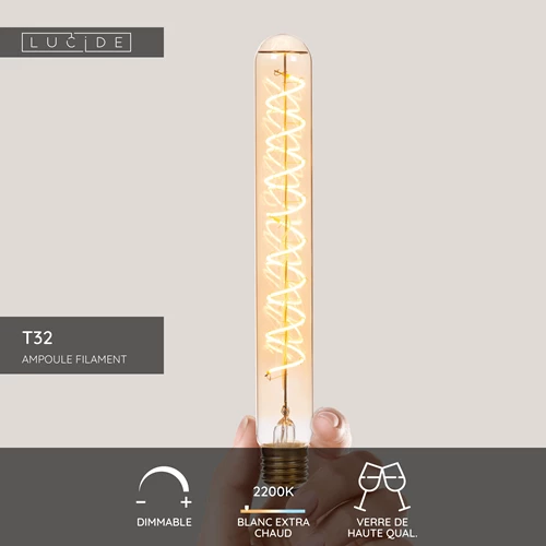 Lucide T32 - Ampoule filament - Ø 3,2 cm - E27 - 1x4,9W 2200K - Ambre - USP